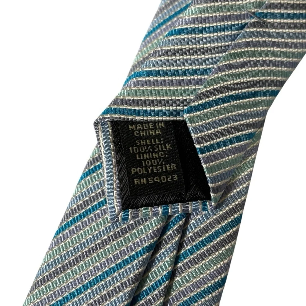 Banana Republic 100% Silk Striped Tie Blue Teal Gray Business Office Classic NWT